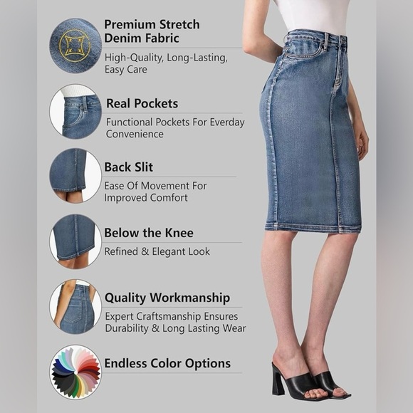 Lexi Plus Size 24 Pull On Stretch Denim Skirt - Picture 8 of 14